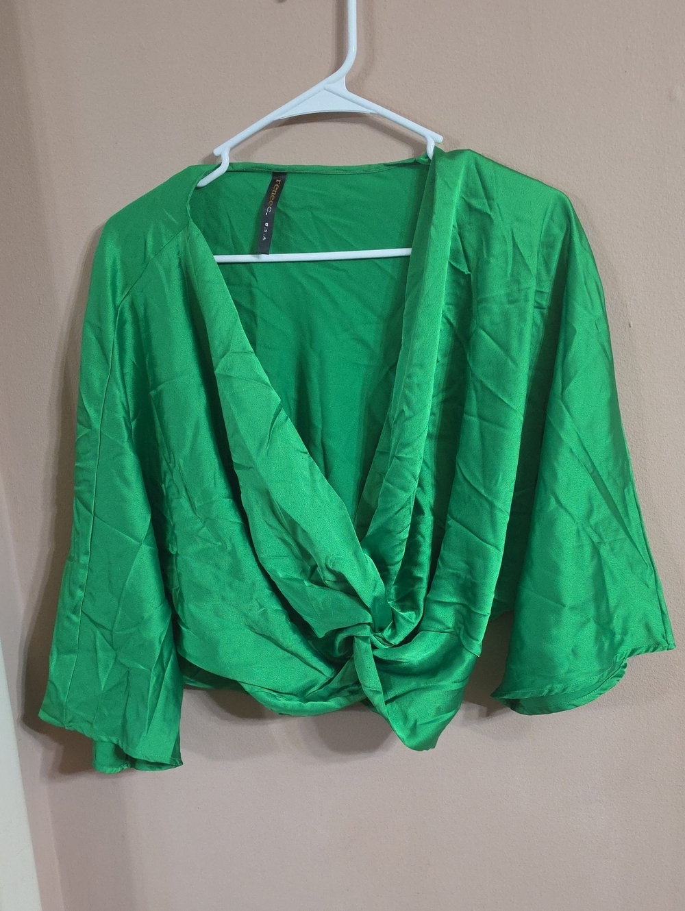 Renee C. Emerald Twist-Front V-Neck Blouse